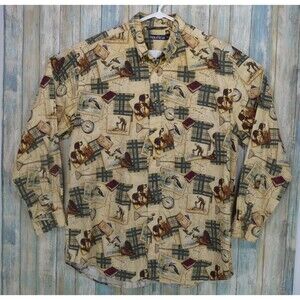 Nautica Duck Hunting Button Front Shirt Size  XL Dog Print 100% Cotton